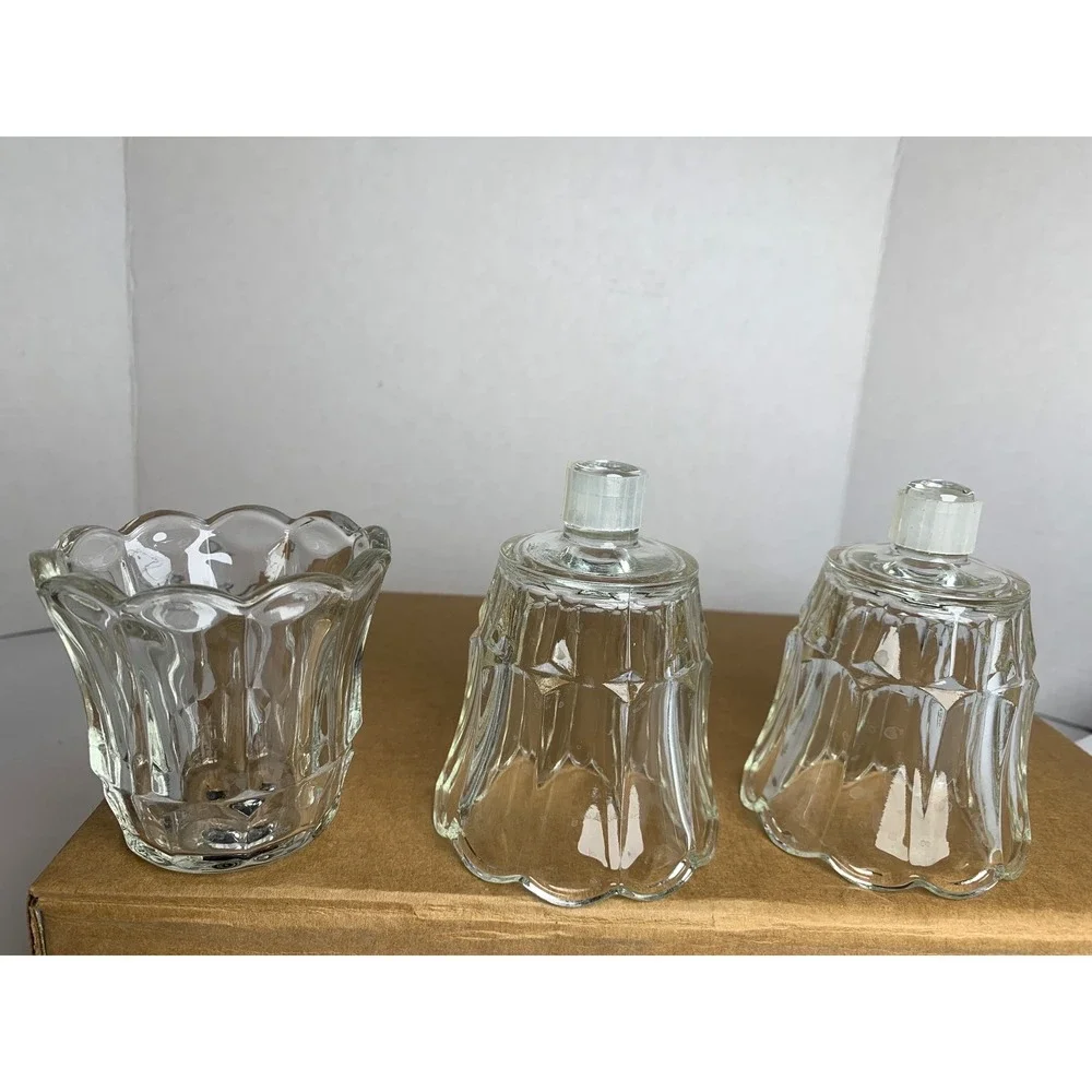 Vintage Clear Glass Scalloped Tulip Peg Votive Candle Holder‎ Set of 3